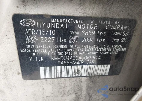 2010 Hyundai Elantra Gls из США, поврежденный, VIN KMHDU4AD9AU069614